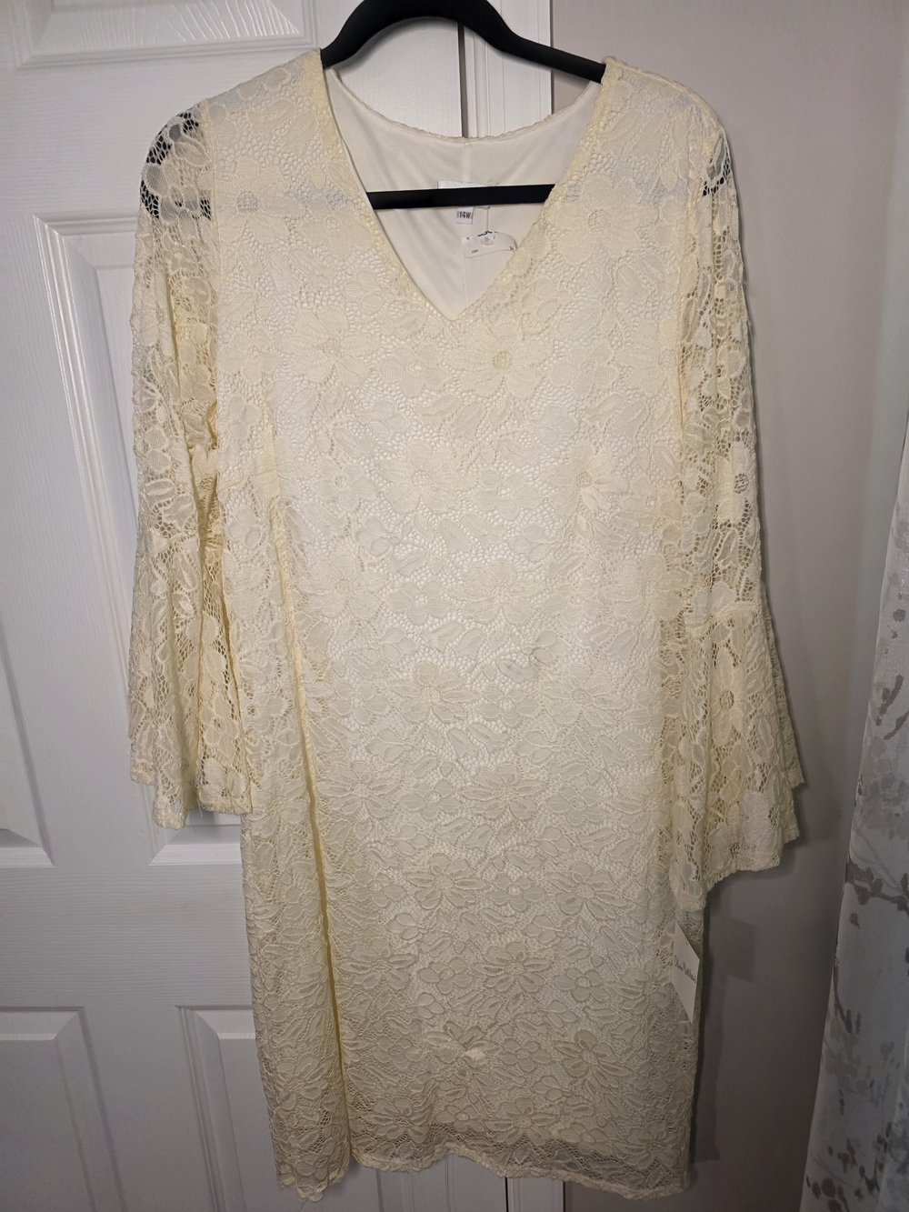 Olivia Matthews Ivory Floral Lace V-Neck Bell Sleeve Dress